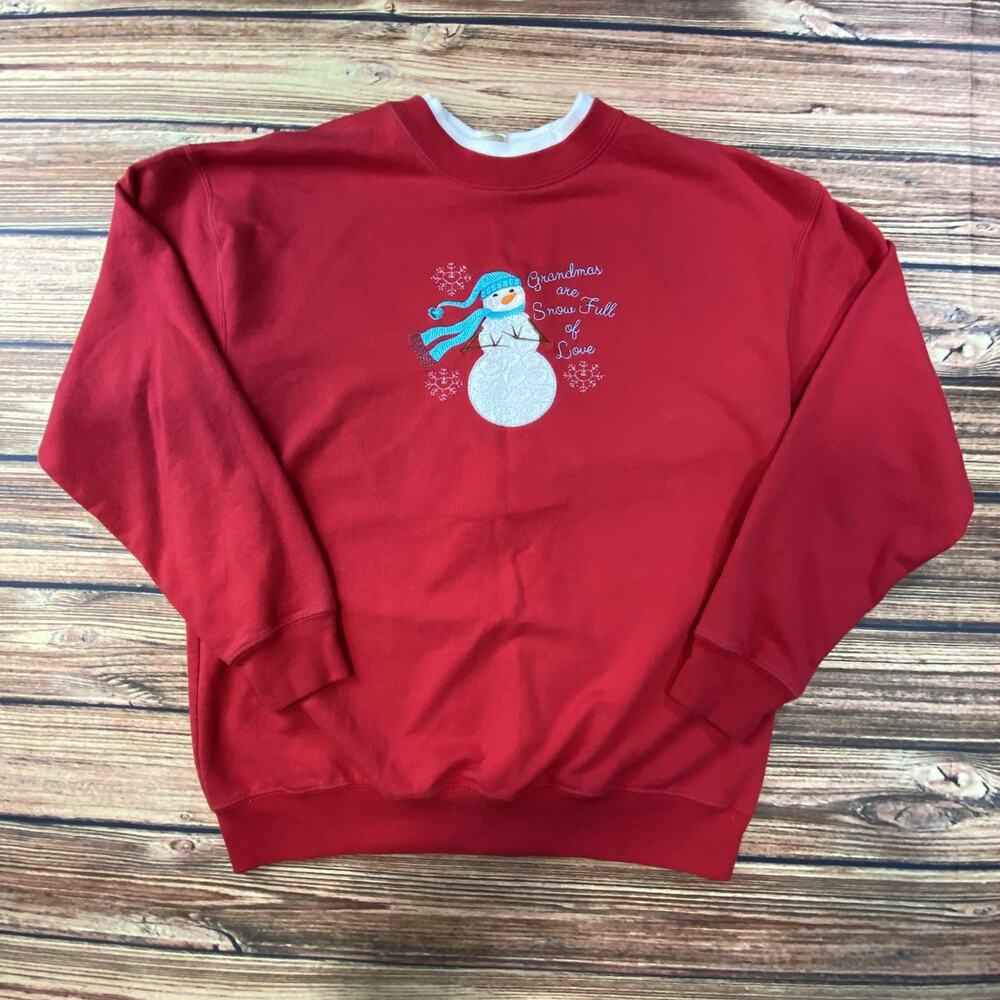Grandmas Are Snow Full Of Love Red Sweatshirt Snowman Embroidered Womens Size M